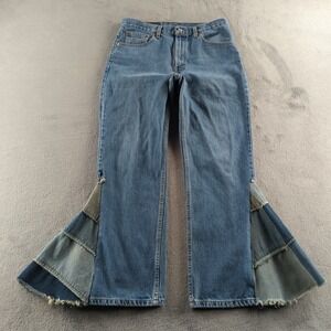 Vintage 90s Levis 516 Jeans 34x30 (Fits 30x30) Blue Fade Custom Patchwork Flared